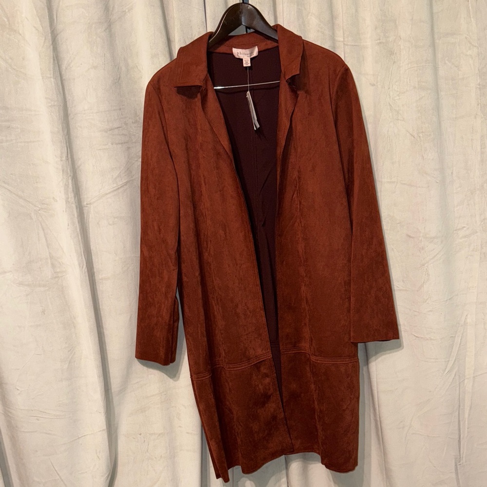 Philosophy Rich Brown Open Coat Faux Suede